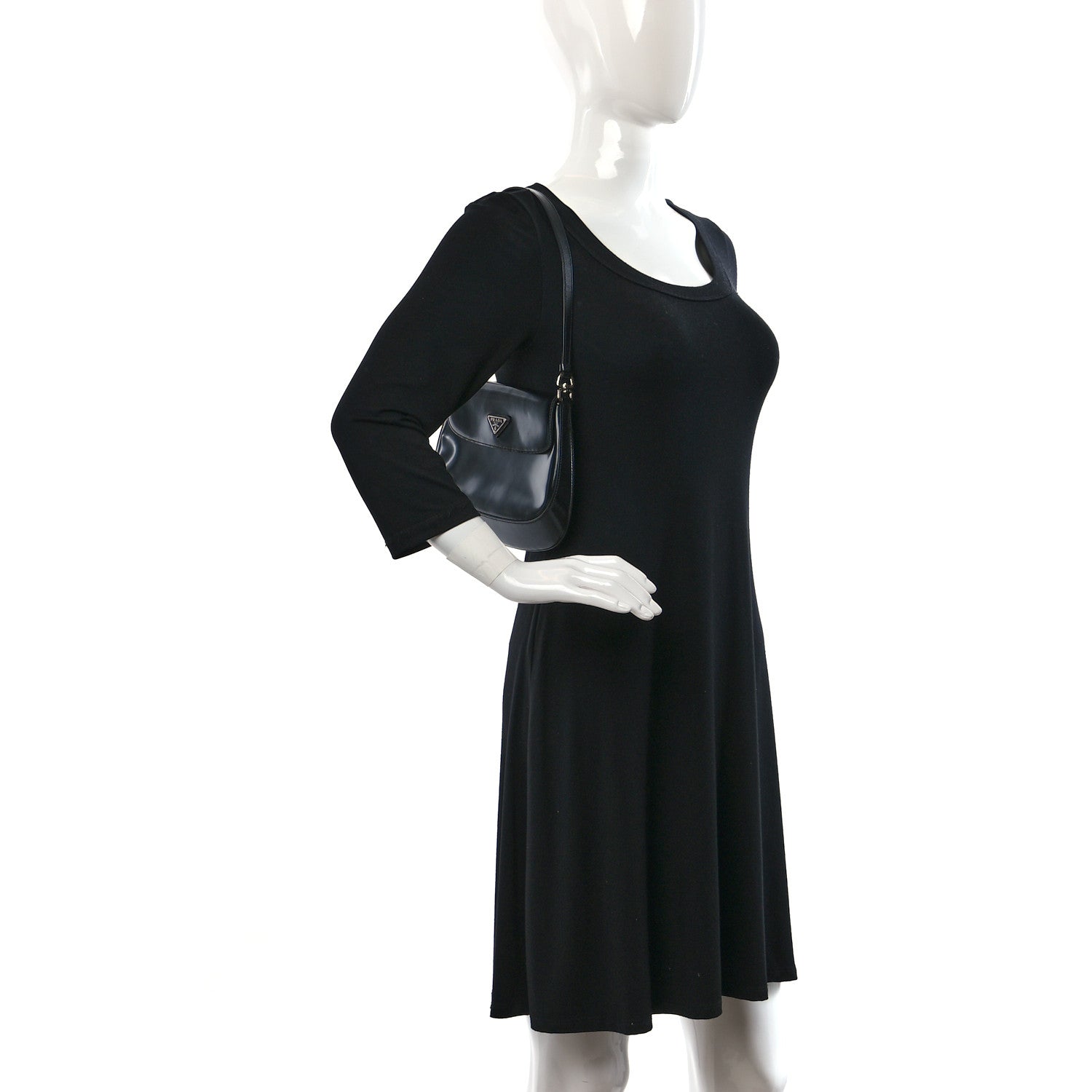Prada Spazzolato Cleo Flap Shoulder Bag Black 3 of 8