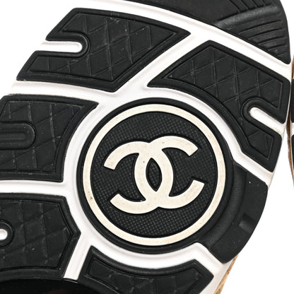 Chanel Nylon Suede Calfskin Printed CC Sneakers 37.5 Beige 6 of 9