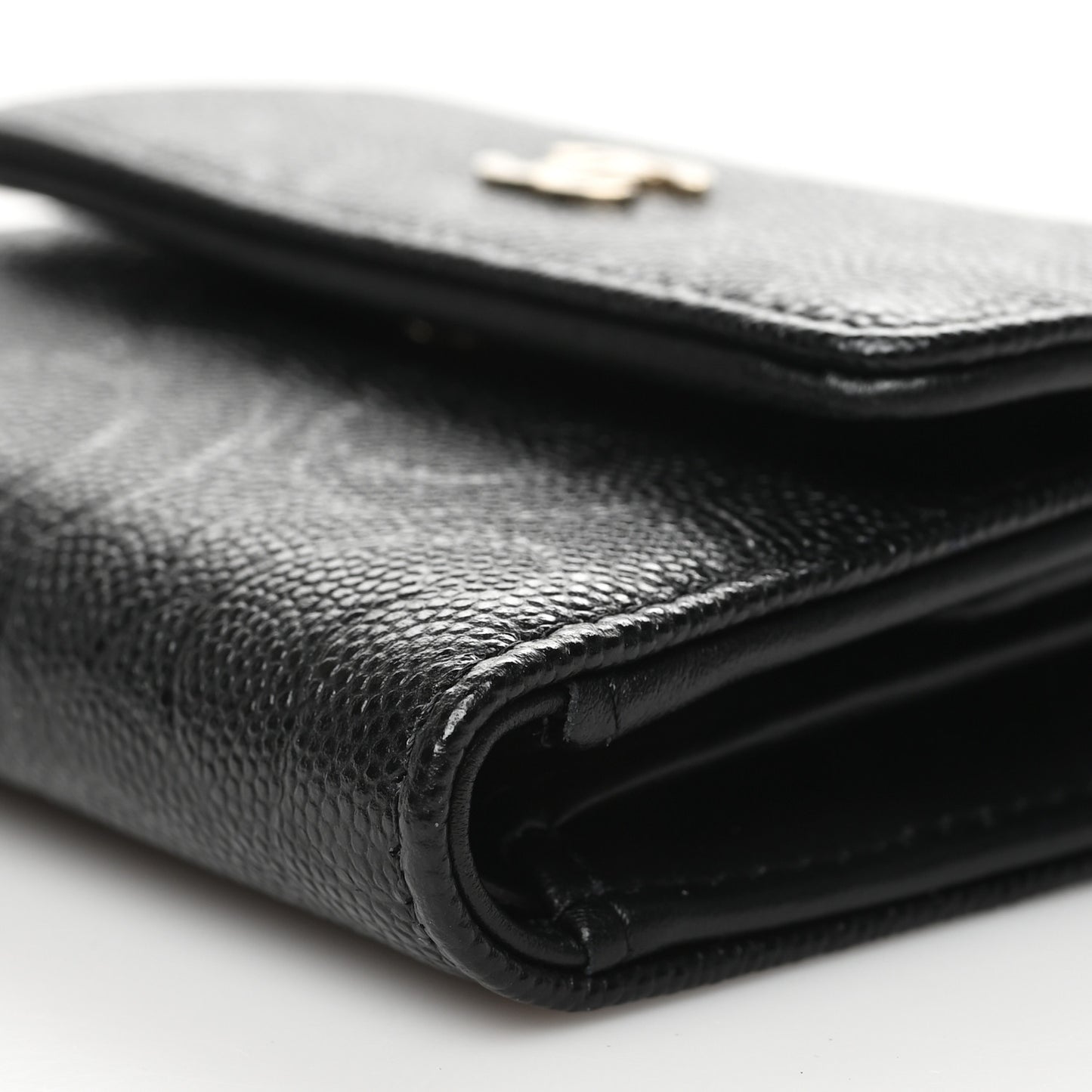 Caviar Camellia Embossed Compact Wallet Black