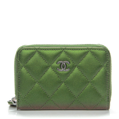 Chanel Metallic Lambskin Quilted Zip Around Coin Purse Wallet Green 1 of 7