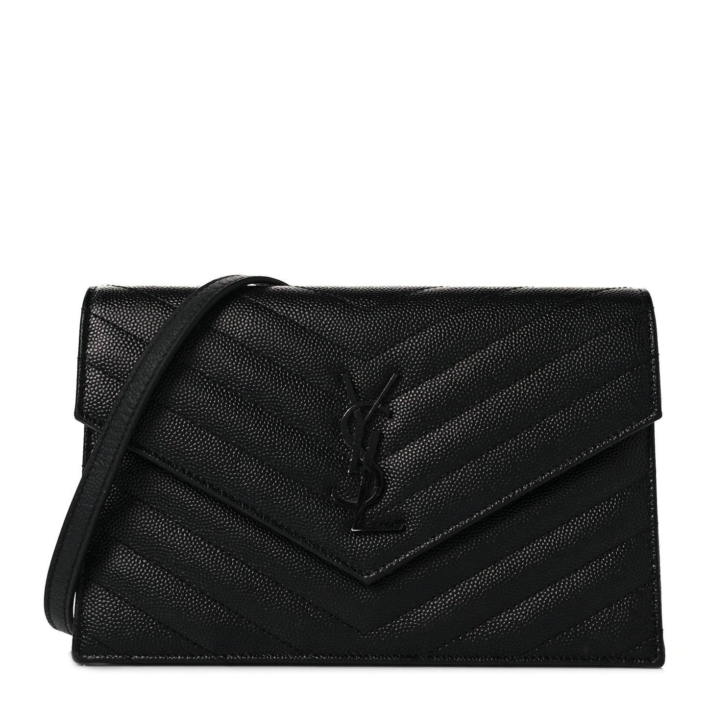 Grain De Poudre Matelasse Chevron Monogram Monochrome Envelope Chain Wallet Black