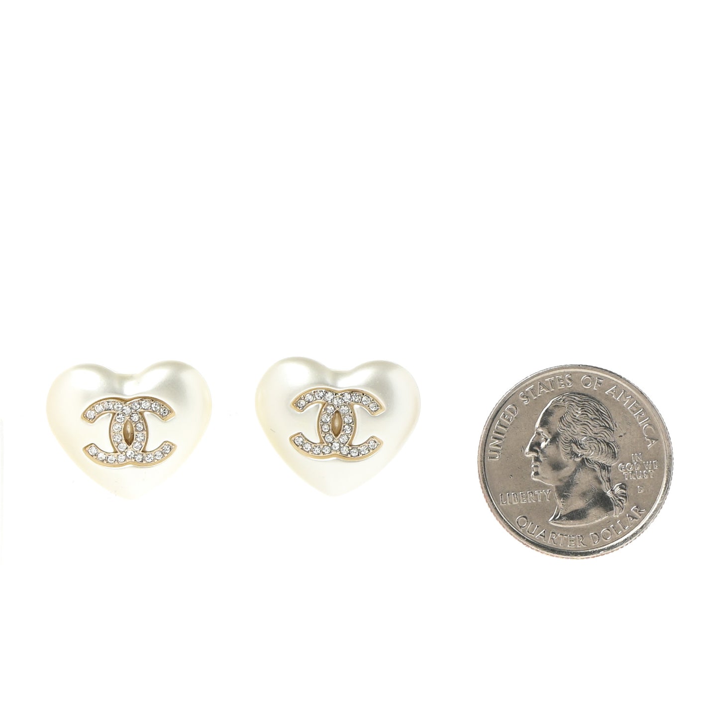 Pearl Crystal CC Heart Earrings Gold