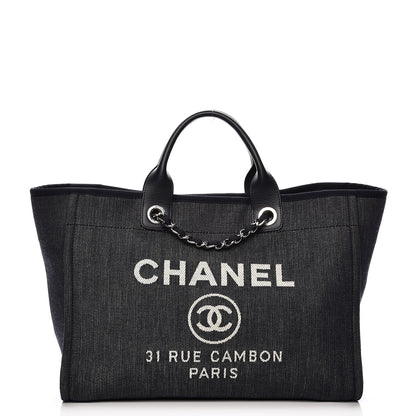 Chanel Canvas Large Deauville Tote Dark Blue 1 of 7