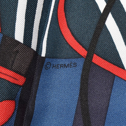 Hermes Silk Cheval A La Couveture Pocket Square Bleu Petrole Marine 6 of 6