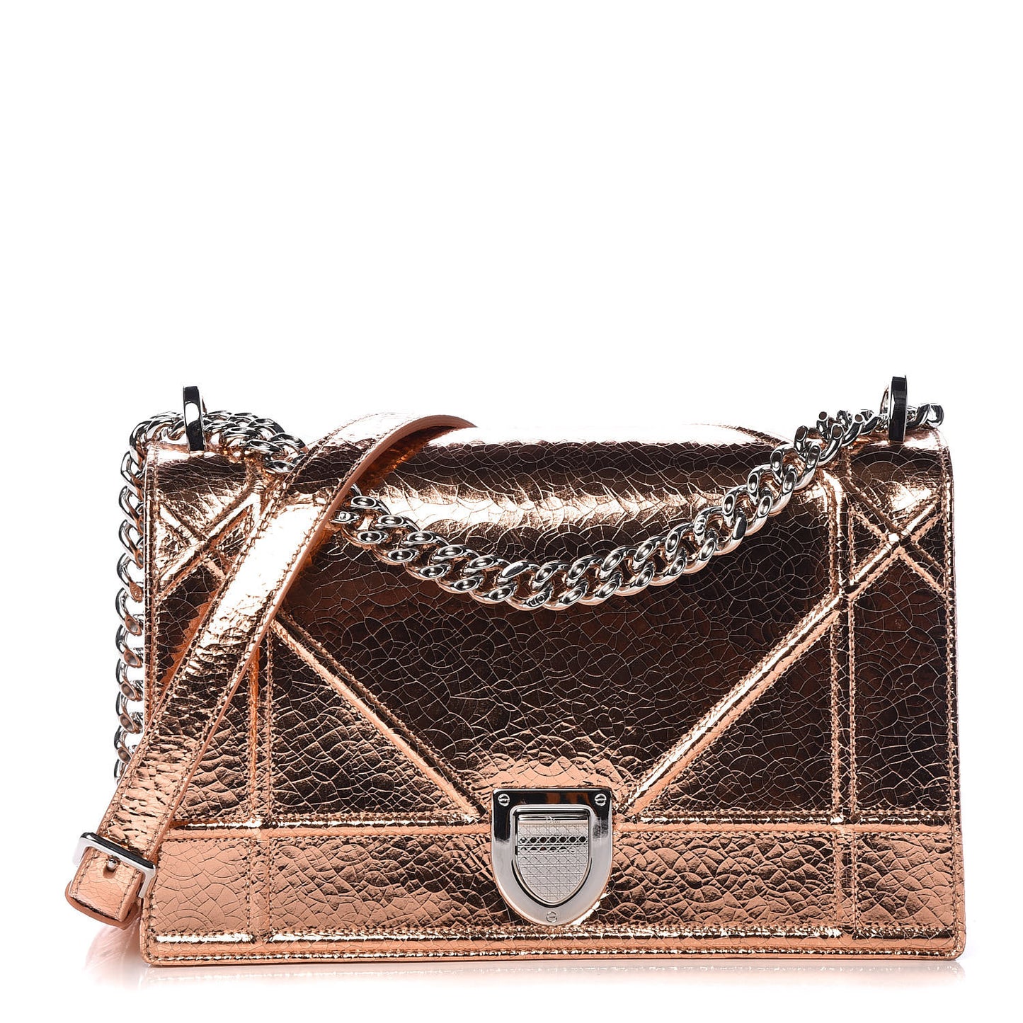 Metallic Ceramic Effect Deerskin Medium Diorama Flap Bag Gold