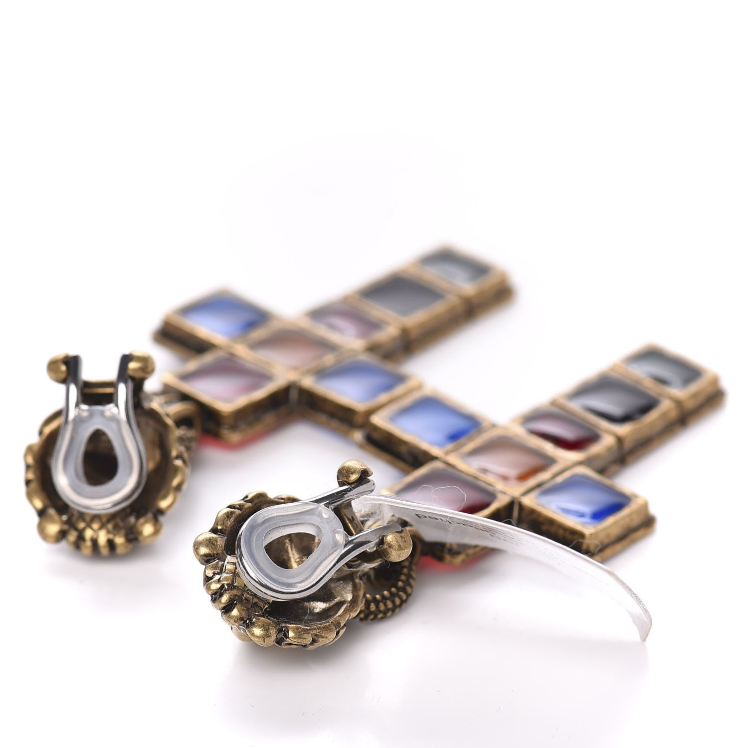 Gucci Metal Enamel Lion Cross Clip On Earrings Multicolor 4 of 5