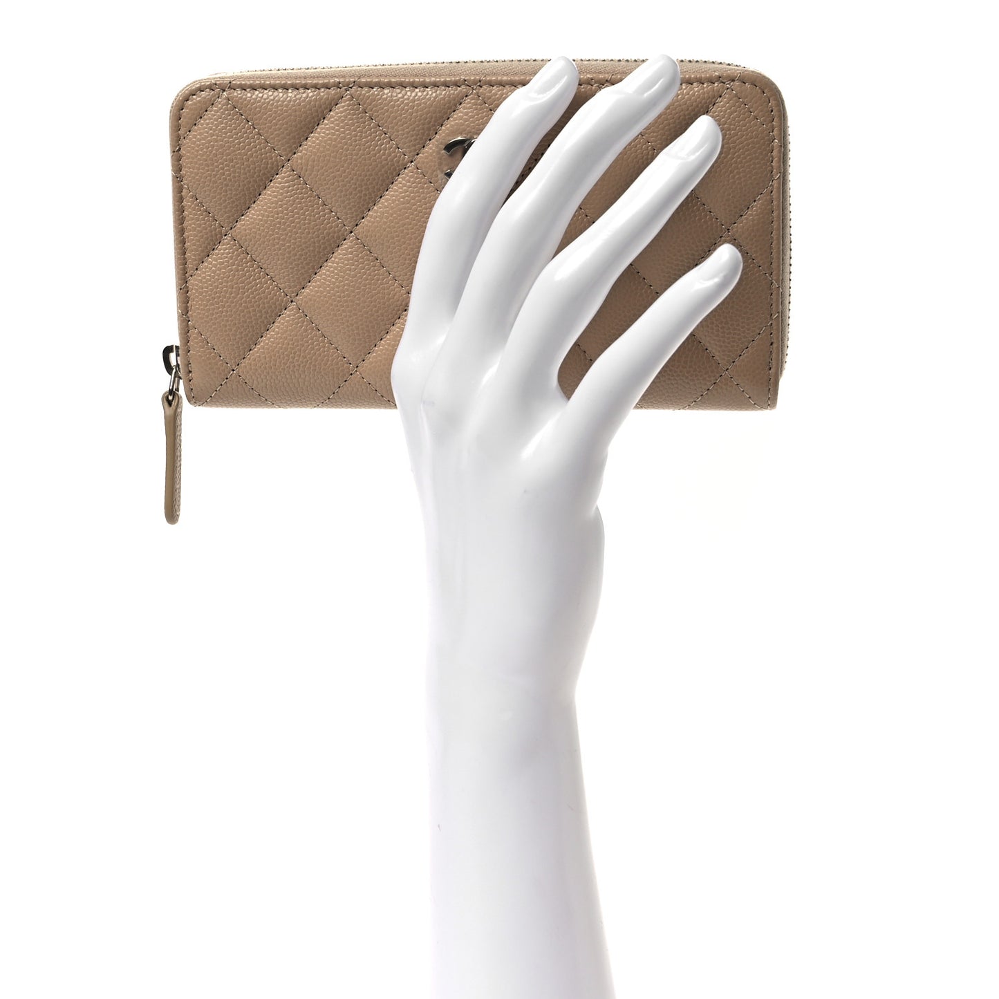 Caviar Quilted Medium Zip Around Wallet Beige
