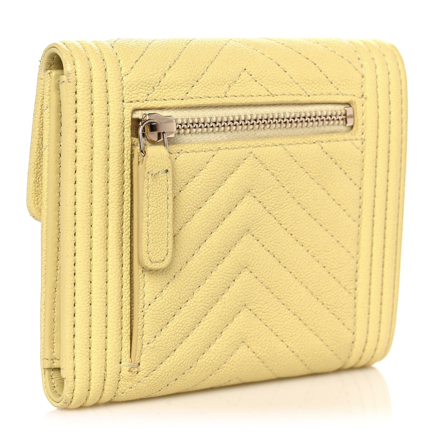 Caviar Chevron Quilted Boy Compact Wallet Yellow