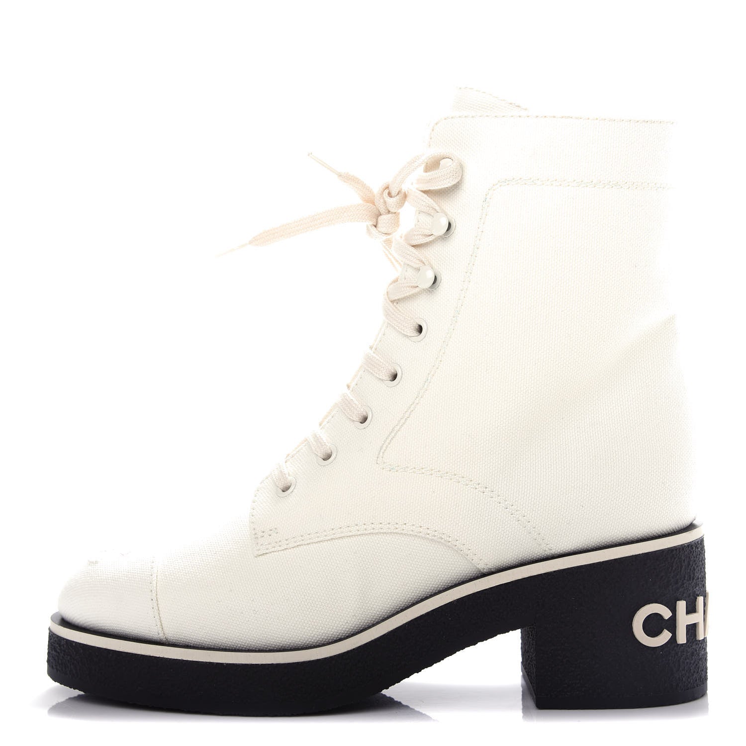 Chanel Fabric CC Lace Up Boots 37.5 White 1 of 13