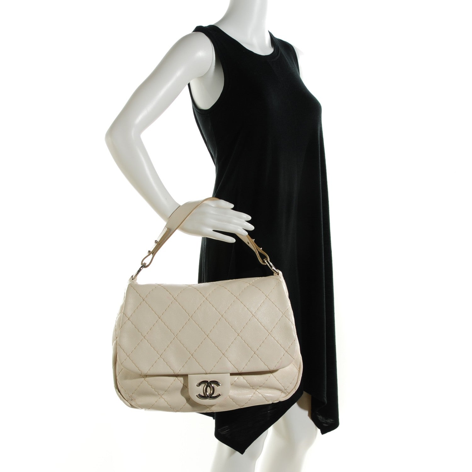 Chanel Glazed Calfskin XL On The Road Flap Ivory 2 of 12