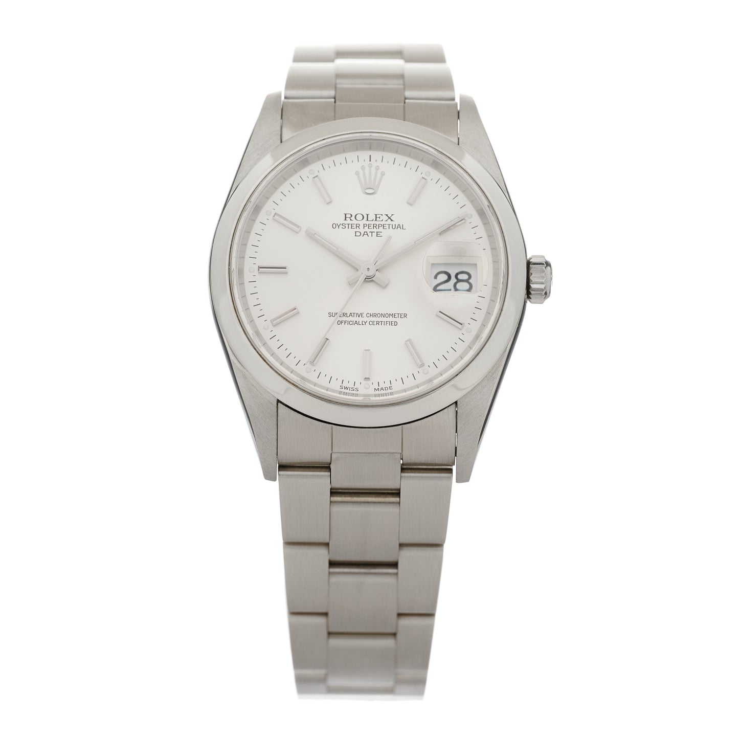 Stainless Steel 34mm Oyster Perpertual Date Watch Silver 15200