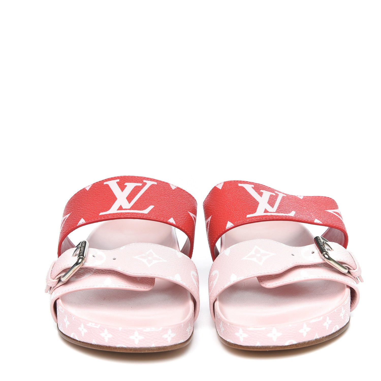Louis Vuitton Monogram Giant Bom Dia Flat Mule Sandals 37.5 Rouge Rose 3 of 9