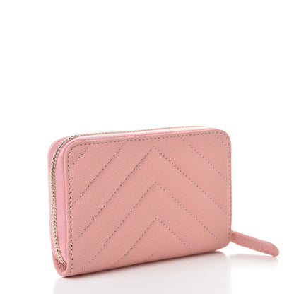Chanel Caviar Flat Chevron Quilted Zip Coin Purse Pink 3 of 8