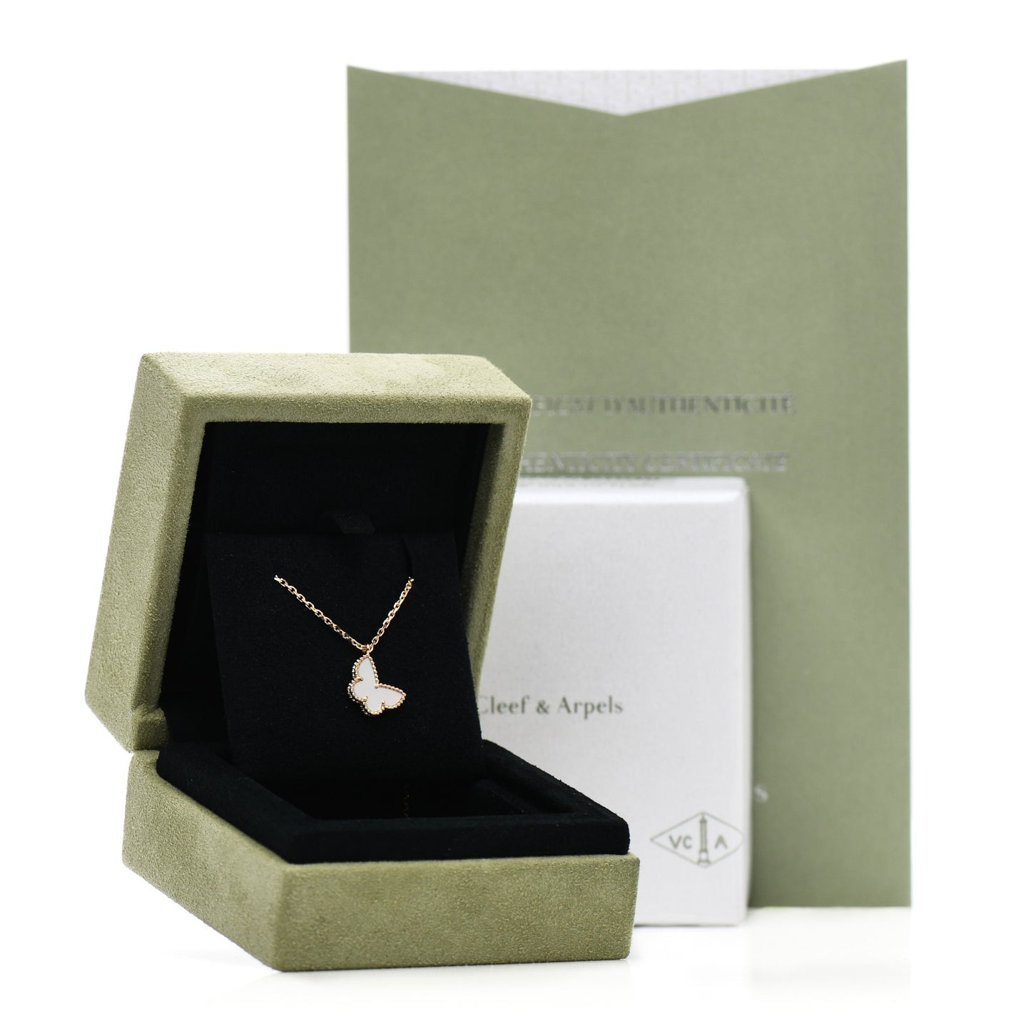 18K Yellow Gold Mother of Pearl Sweet Alhambra Butterfly Pendant Necklace