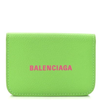 Balenciaga Calfskin Logo Everyday Mini Wallet Green Pink 1 of 13