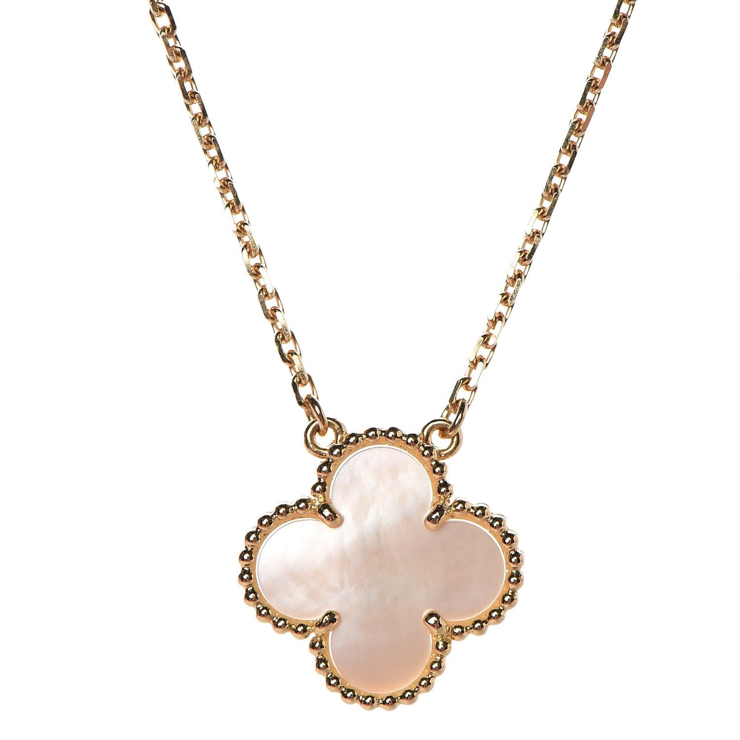 18K Yellow Gold Mother of Pearl Vintage Alhambra Pendant Necklace