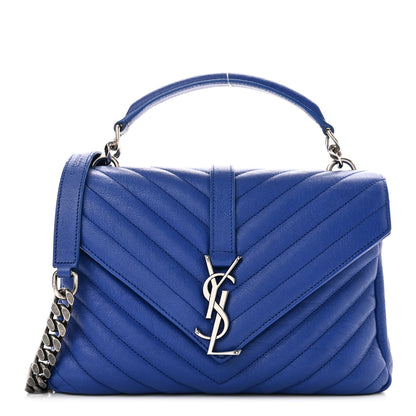 Saint Laurent Sheepskin Matelasse Chevron Monogram Medium College Bag Royal Blue 1 of 11