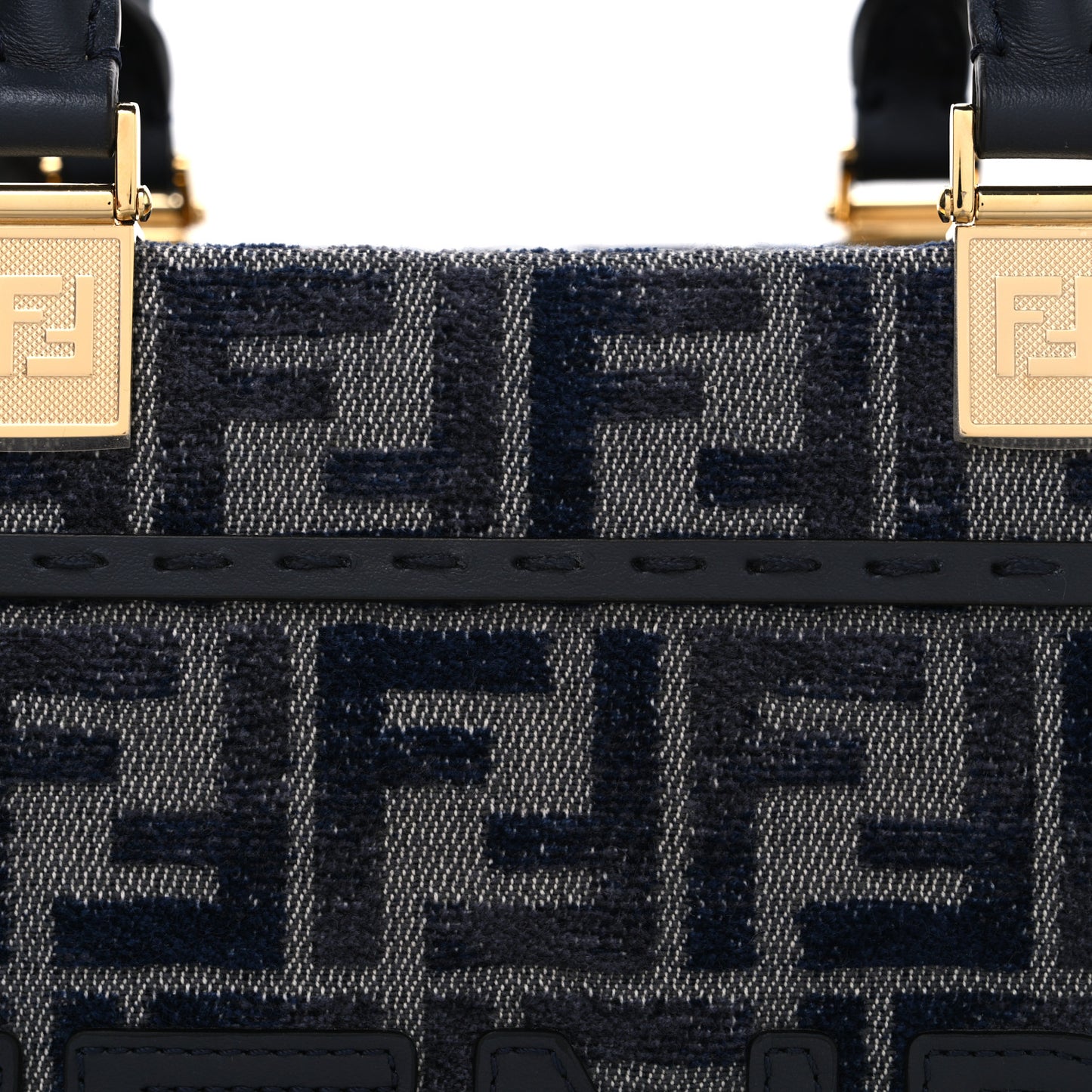 Fabric Jacquard FF 1974 Logo Small Fendi Sunshine Shopper Tote Blue Grigio