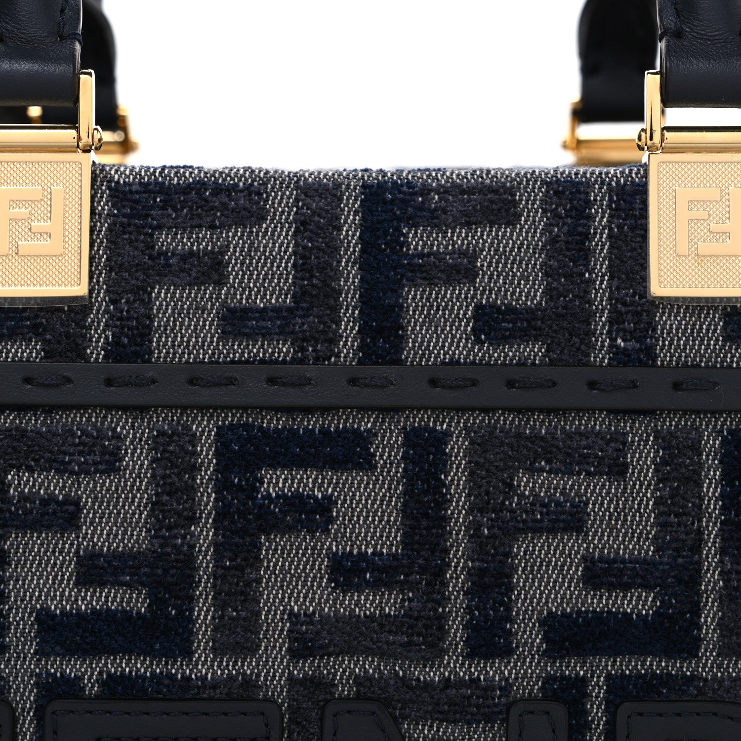 Fendi Fabric Jacquard FF 1974 Logo Small Fendi Sunshine Shopper Tote Blue Grigio 8 of 10