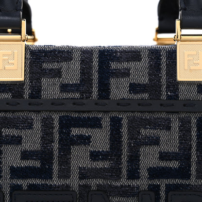 Fendi Fabric Jacquard FF 1974 Logo Small Fendi Sunshine Shopper Tote Blue Grigio 8 of 10