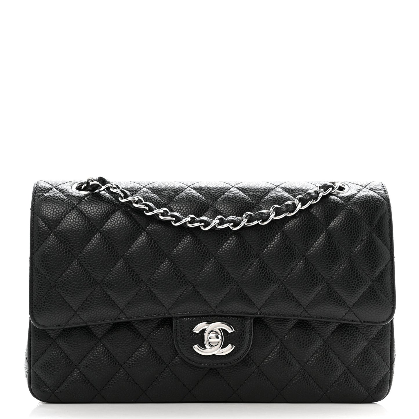 Caviar Quilted Medium Double Flap Black