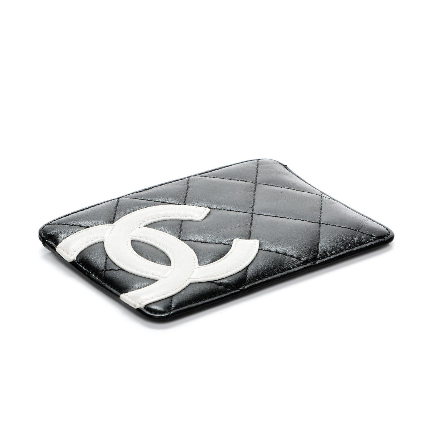 Calfskin Quilted Cambon Card Holder Black White