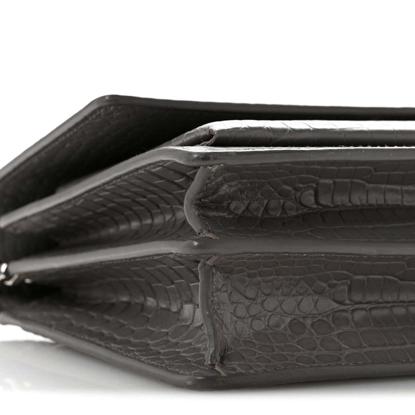 Calfskin Crocodile Embossed Medium Monogram Sunset Fog