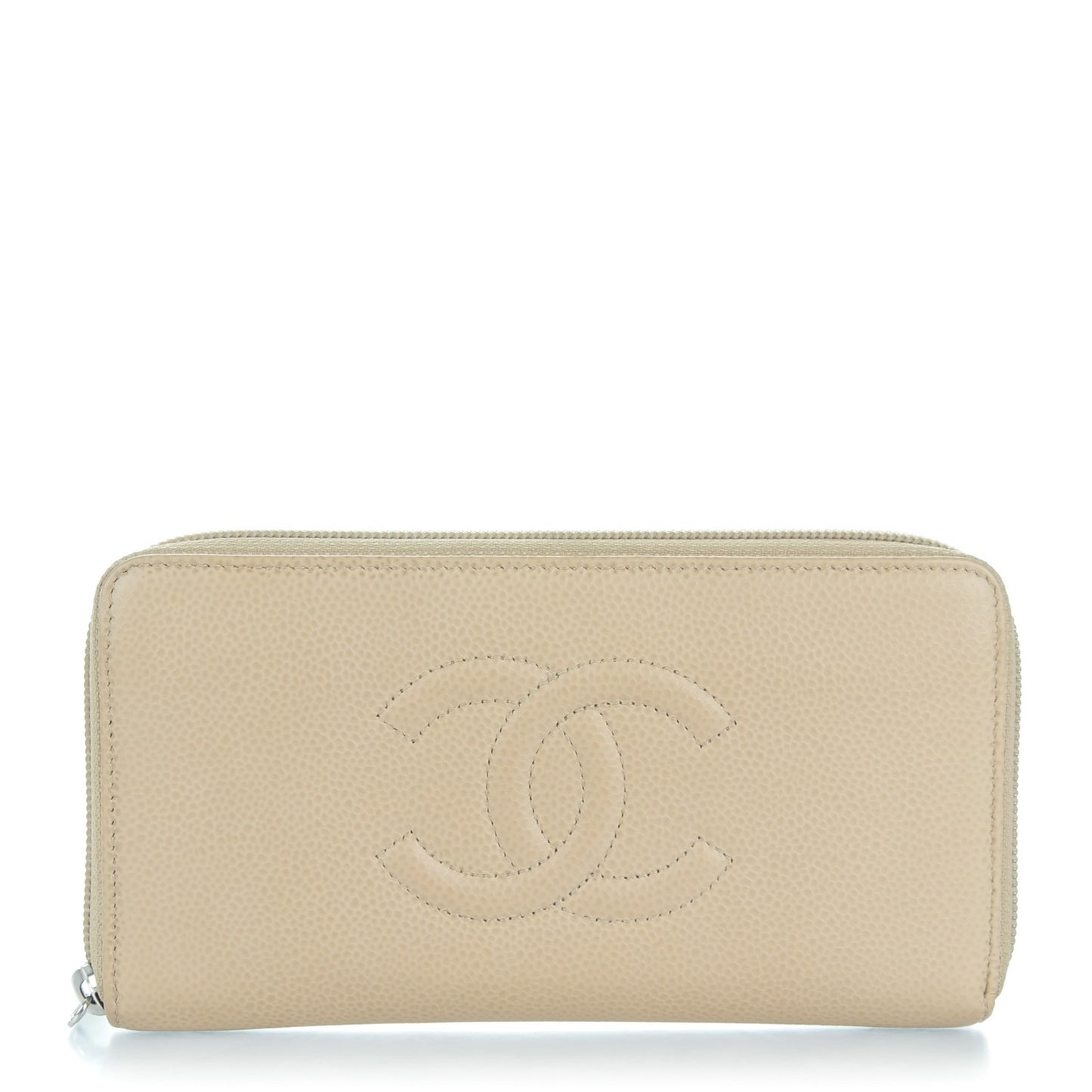 Caviar Large Timeless CC Zip Around Wallet Beige Clair