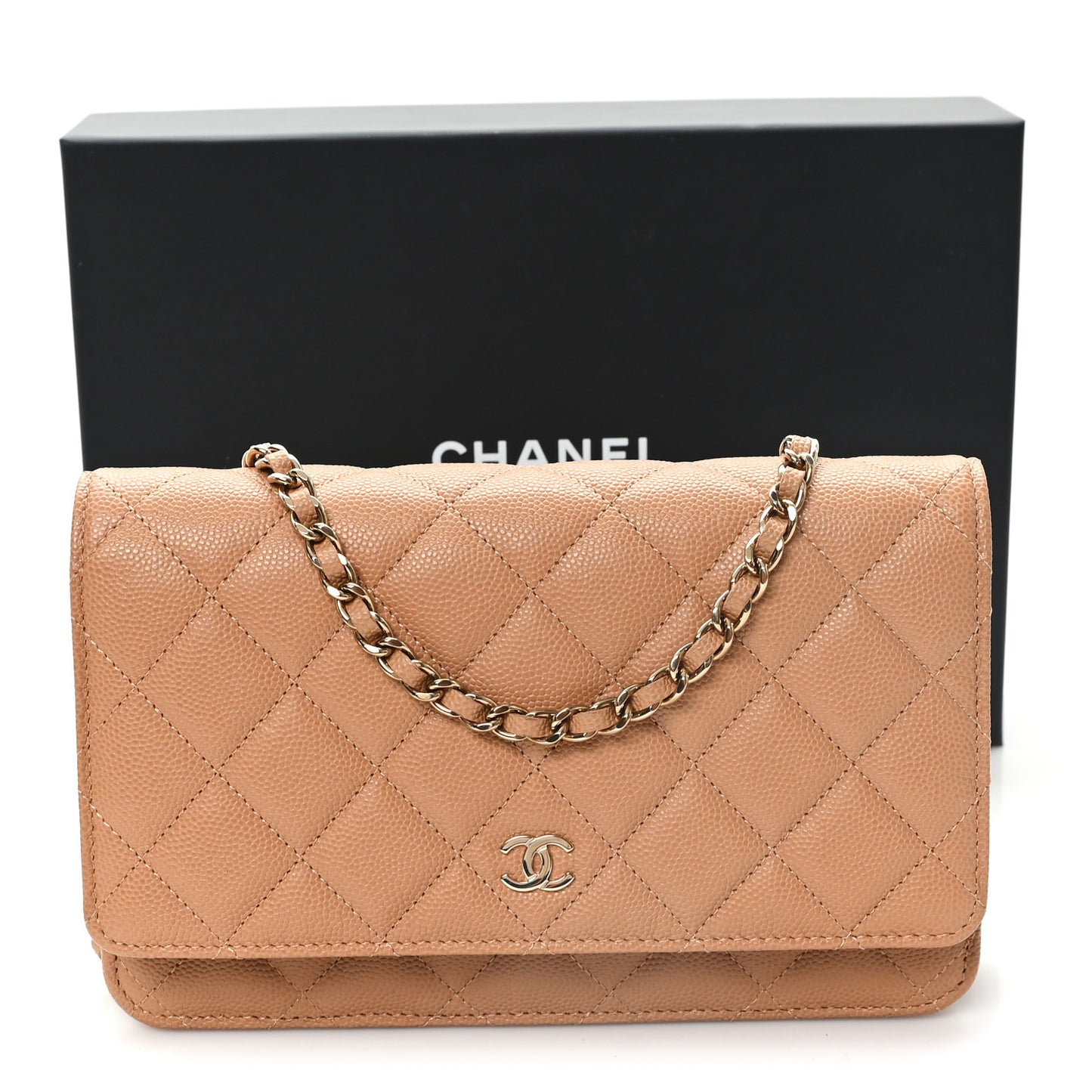 Caviar Quilted Wallet On Chain WOC Beige