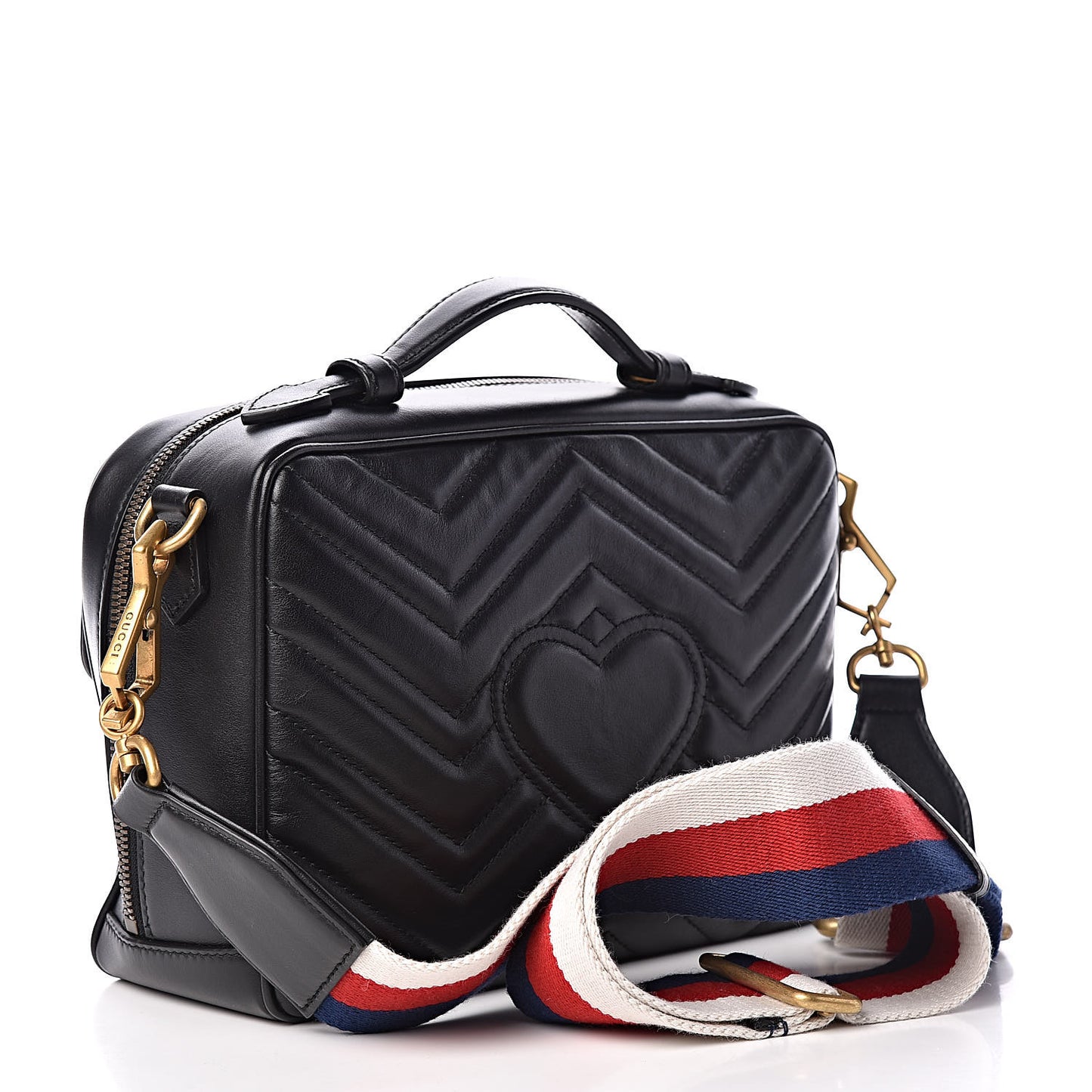 Calfskin Matelasse Sylvie Web Small GG Marmont Top Handle Shoulder Bag Black