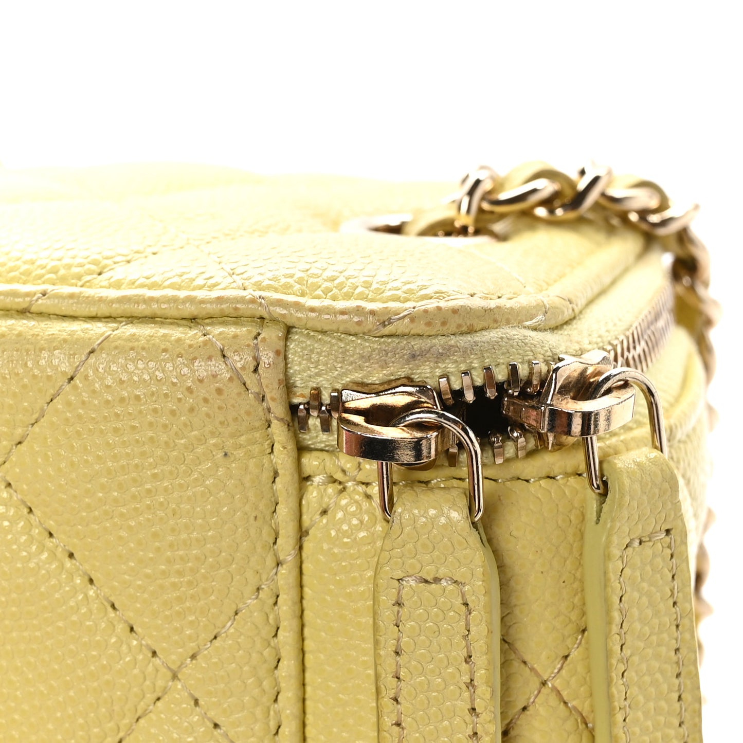 Caviar Quilted Mini Vanity Case With Chain Yellow