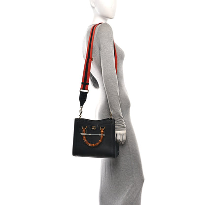 Gucci Textured Dollar Calfskin Web Small Diana Tote Bag Black Dusty Grey 2 of 11