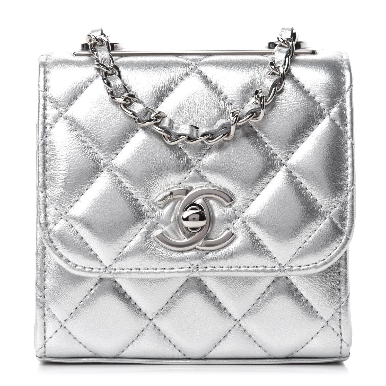 Chanel Metallic Lambskin Quilted Mini Trendy CC Clutch With Chain Silver 1 of 12