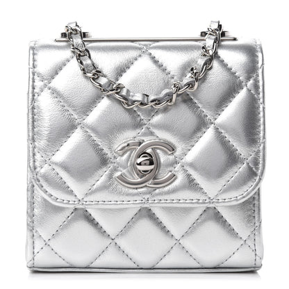 Chanel Metallic Lambskin Quilted Mini Trendy CC Clutch With Chain Silver 1 of 12