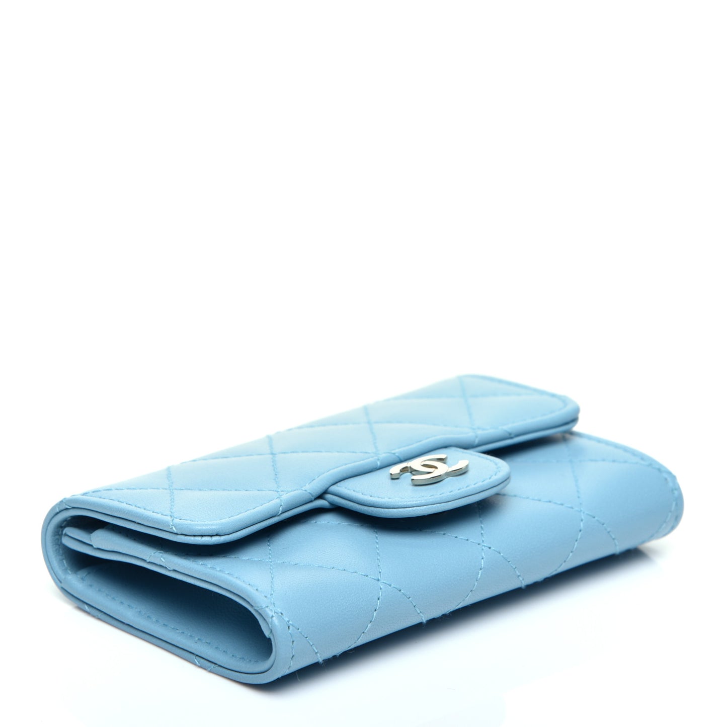 Lambskin Quilted Flap Card Holder Light Blue