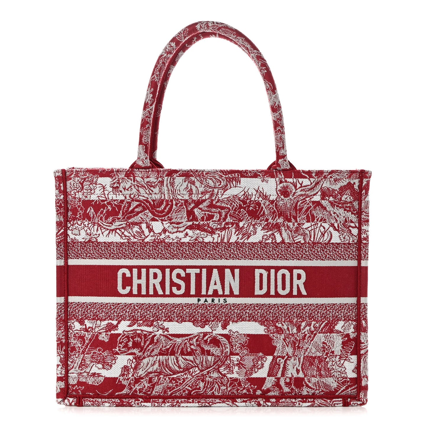 Canvas Embroidered Medium Dioriviera Toile De Jouy Book Tote Red White
