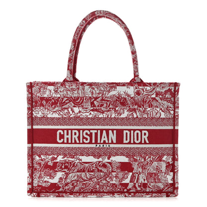 Christian Dior Canvas Embroidered Medium Dioriviera Toile De Jouy Book Tote Red White 1 of 14