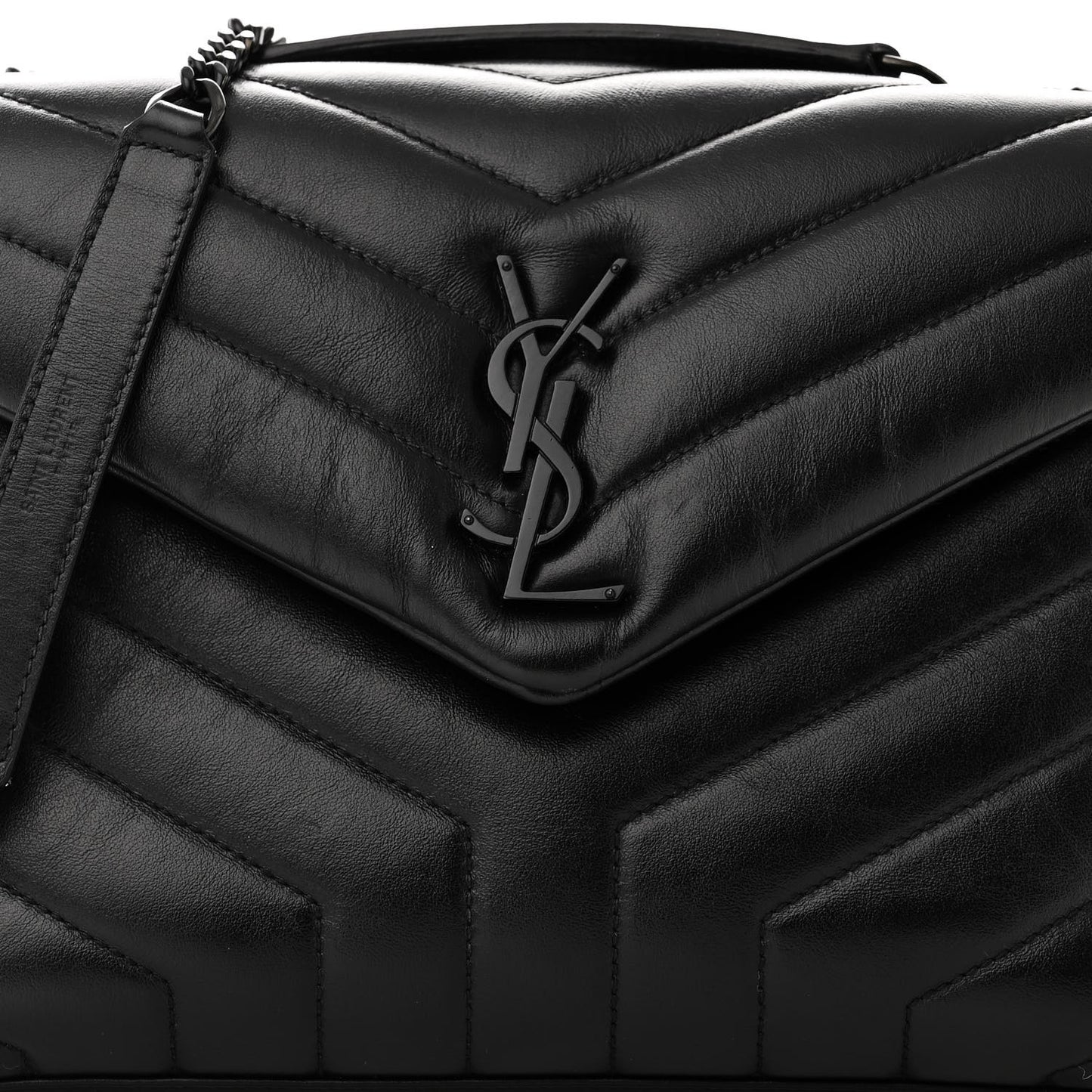 SAINT LAURENT Calfskin Y Quilted Monogram Monochrome Small Loulou Chain Satchel Black