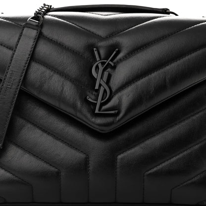 Saint Laurent SAINT LAURENT Calfskin Y Quilted Monogram Monochrome Small Loulou Chain Satchel Black 8 of 10