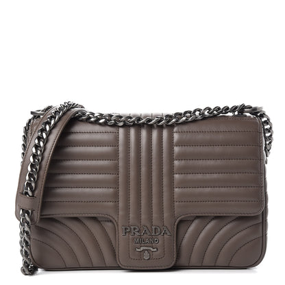 Prada Soft Calfskin Impunture Diagramme Large Chain Flap Shoulder Bag Bambu 1 of 11