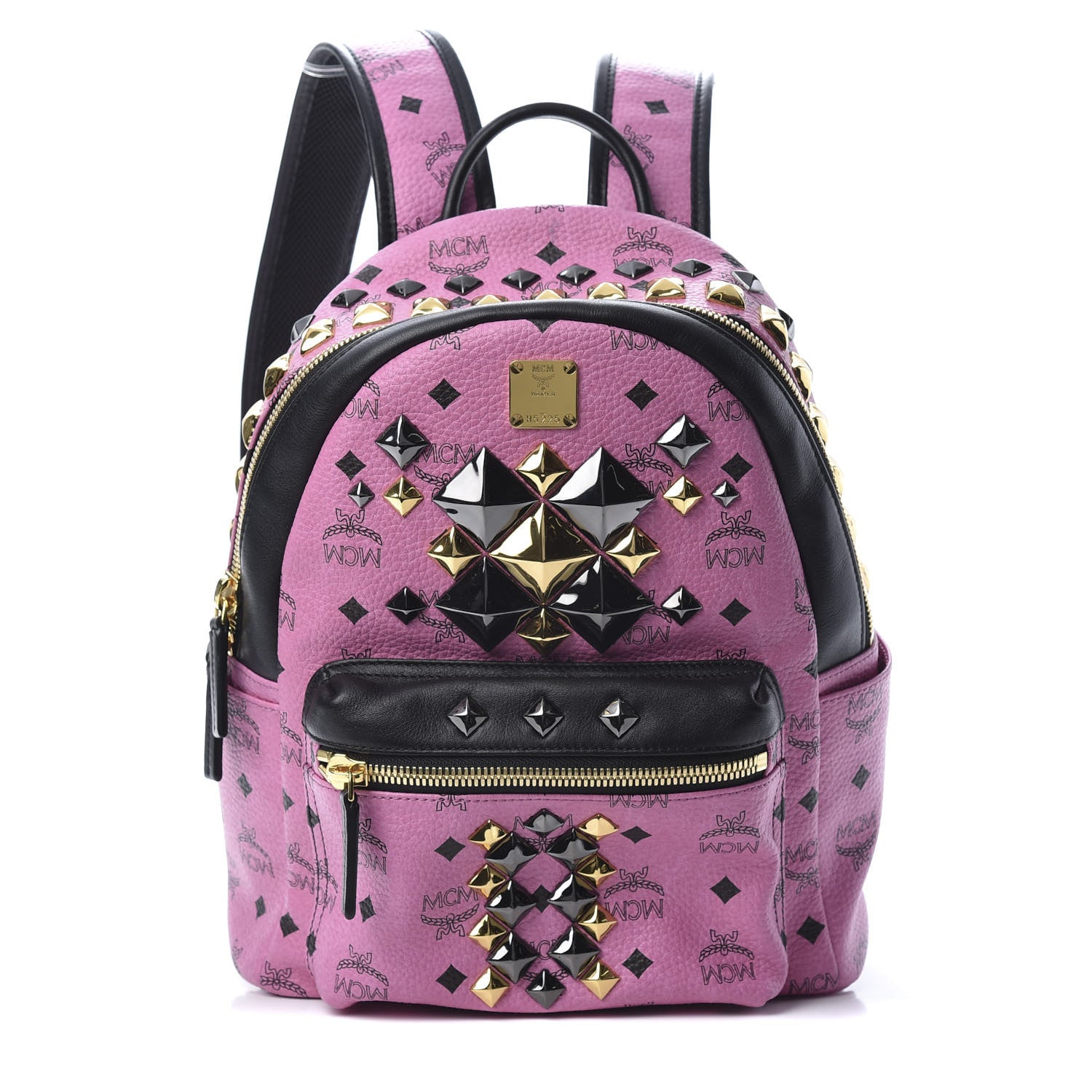 MCM Visetos Studded Colorblock Small Stark Brock Backpack Pink Black 1 of 11