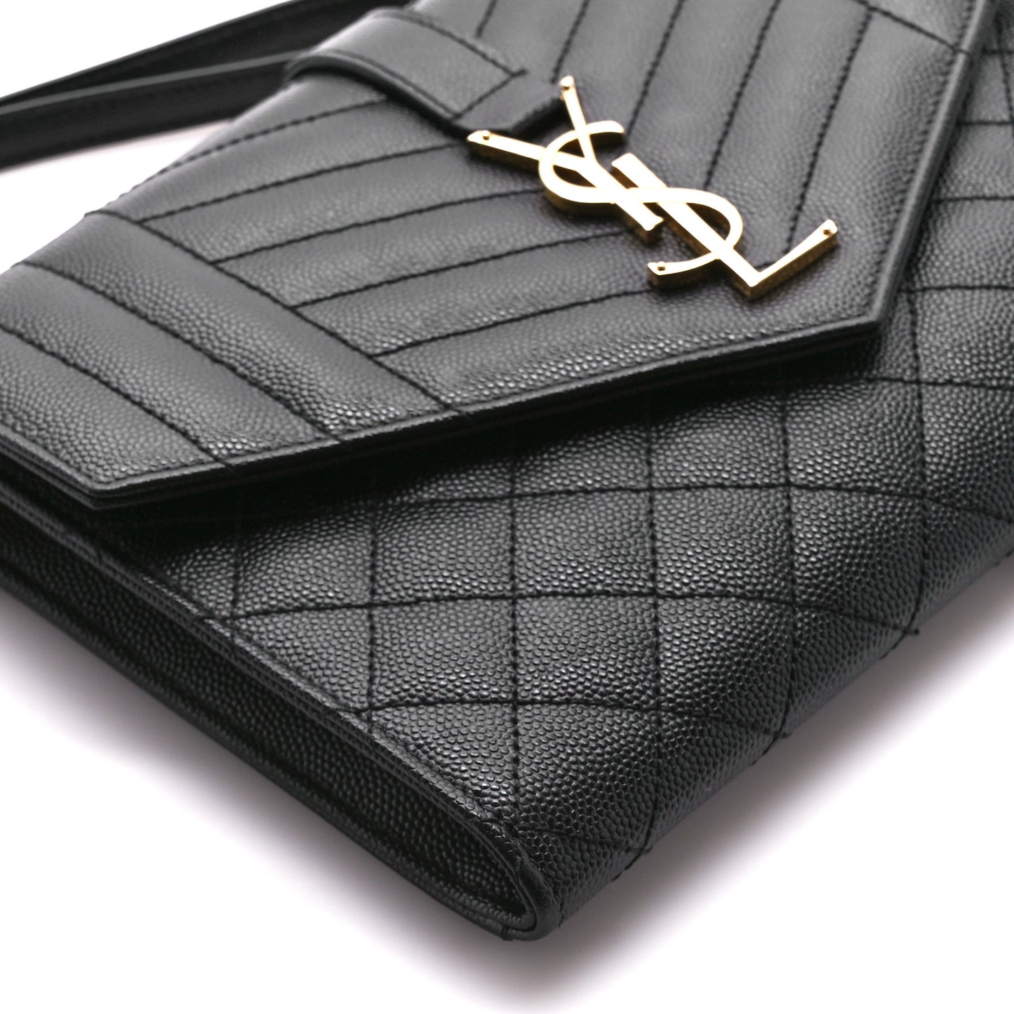 Grain De Poudre Textured Mixed Matelasse Triquilt Monogram Clutch Black
