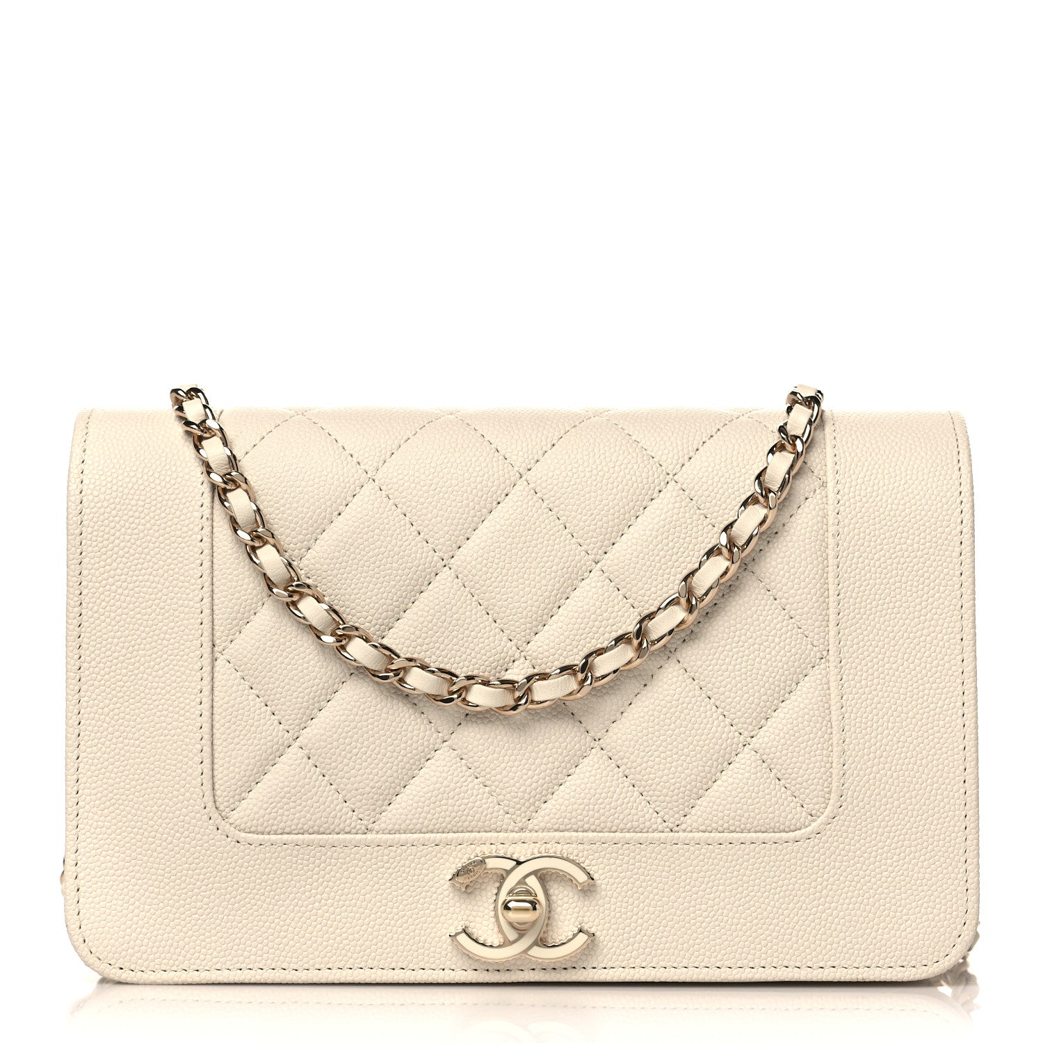 Chanel Caviar Quilted Vintage Mademoiselle Wallet On Chain WOC White 1 of 10