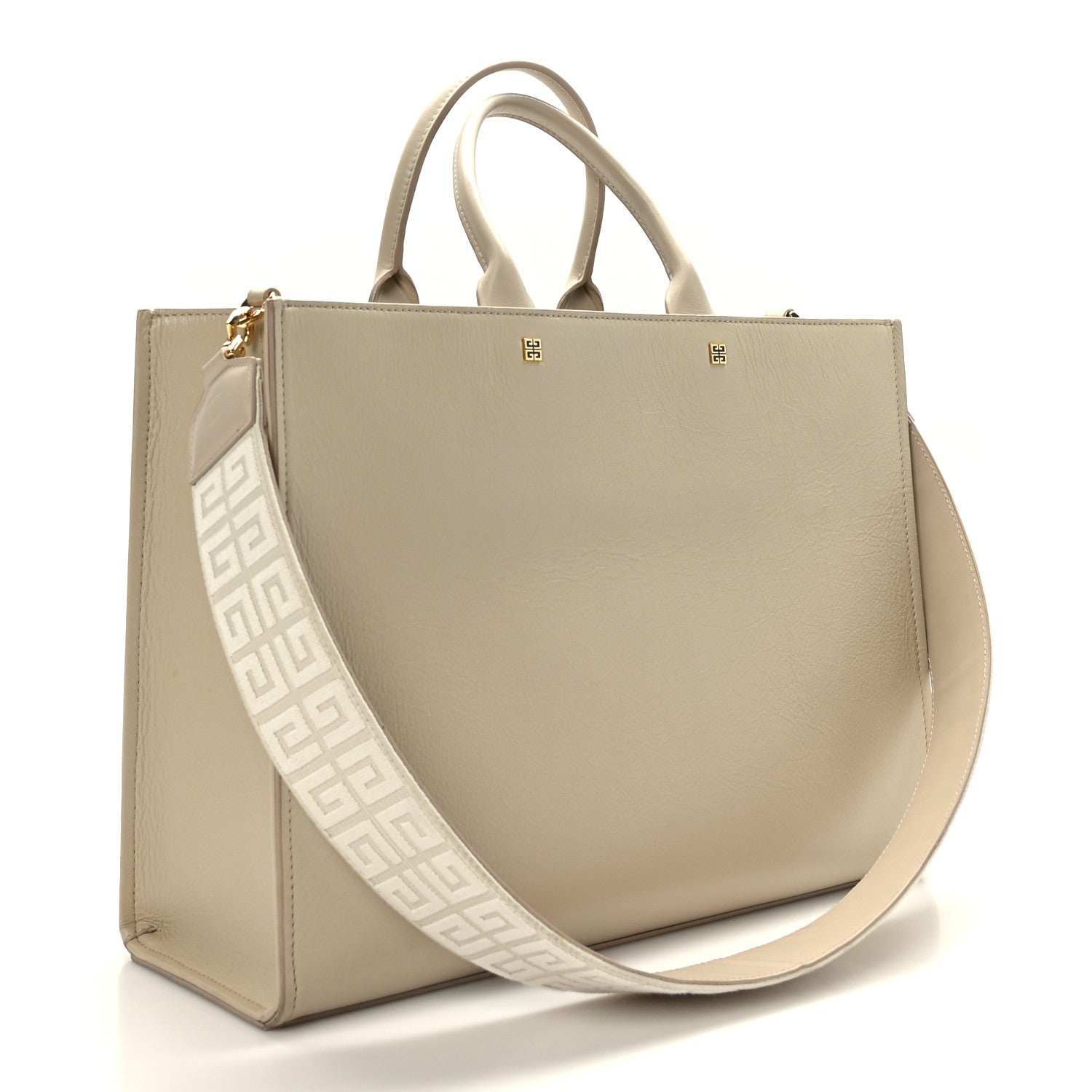 Givenchy Tumbled Calfskin Logo Embossed Medium G-Tote Beige 2 of 11