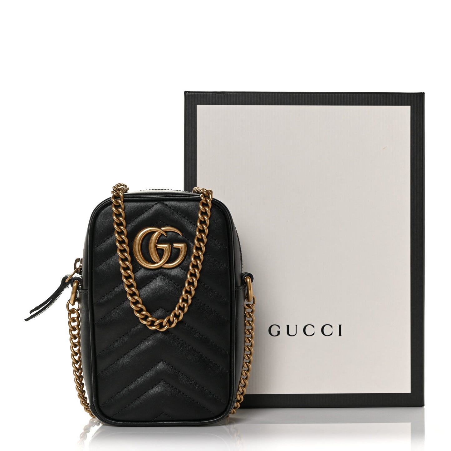 Calfskin Matelasse Mini GG Marmont Crossbody Bag Black