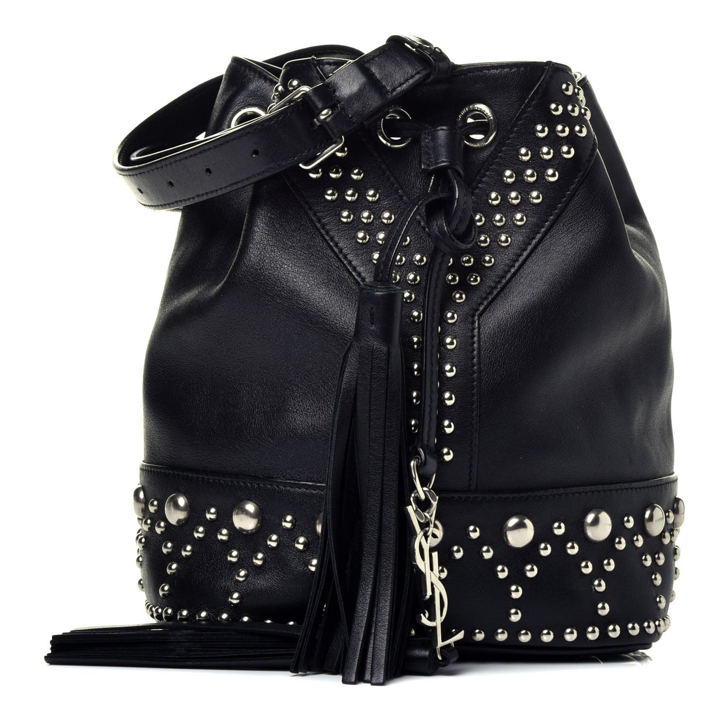 Calfskin Small Y Studs Bucket Bag Black