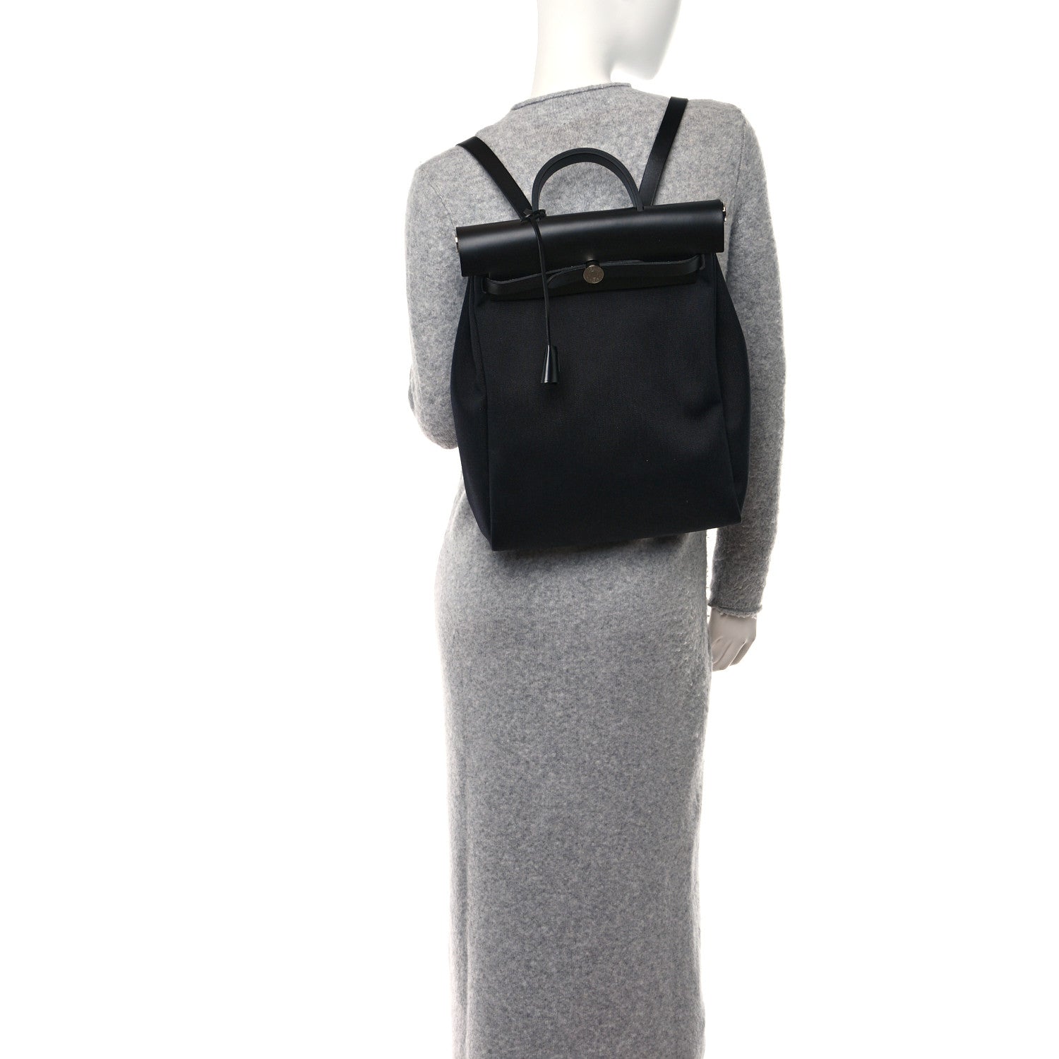 Hermes Military Toile Vache Hunter Herbag a Dos Zip Retourne Backpack Black 2 of 10