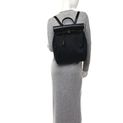 Hermes Military Toile Vache Hunter Herbag a Dos Zip Retourne Backpack Black 2 of 10
