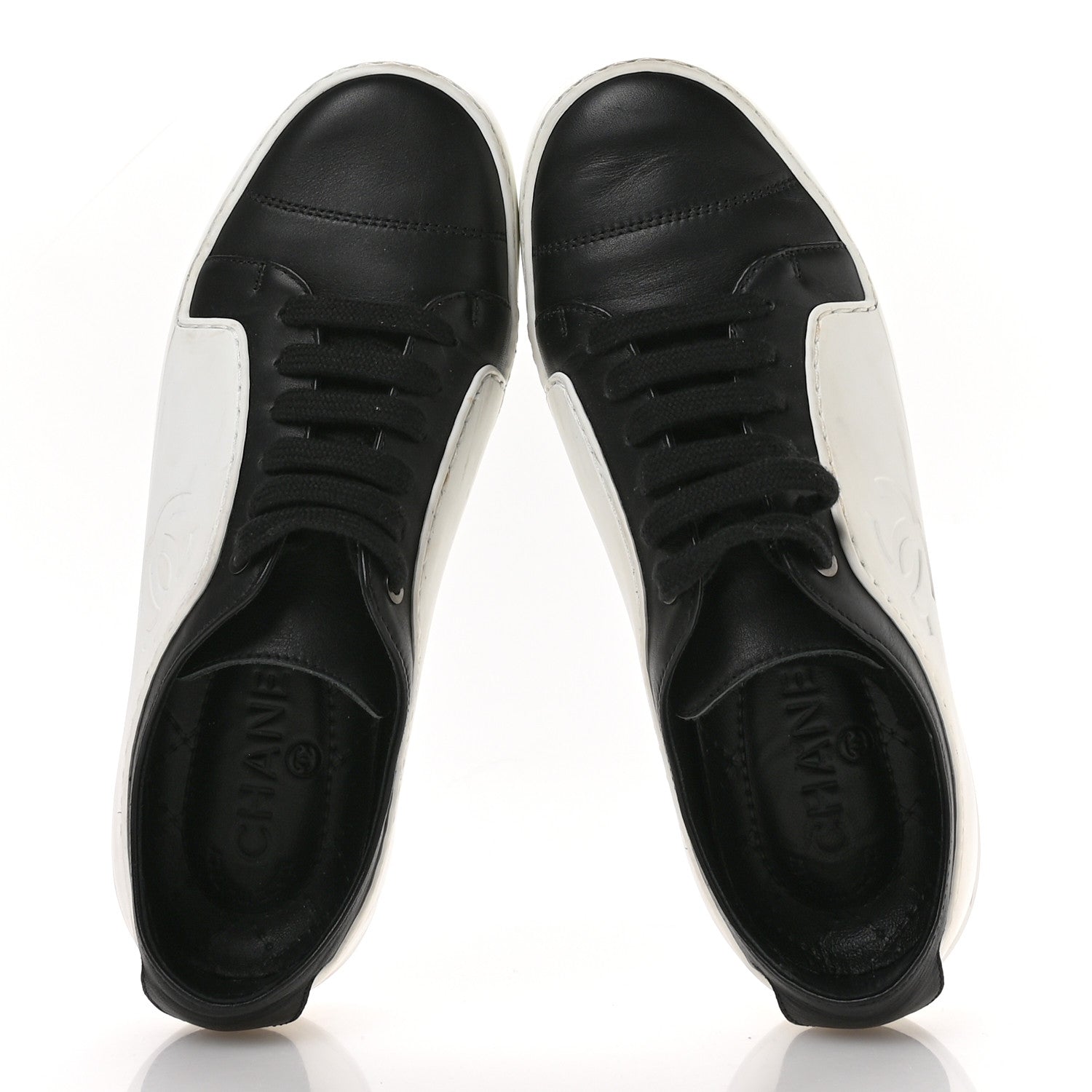 Chanel Calfskin Womens CC Sneakers 36 Black White 2 of 9