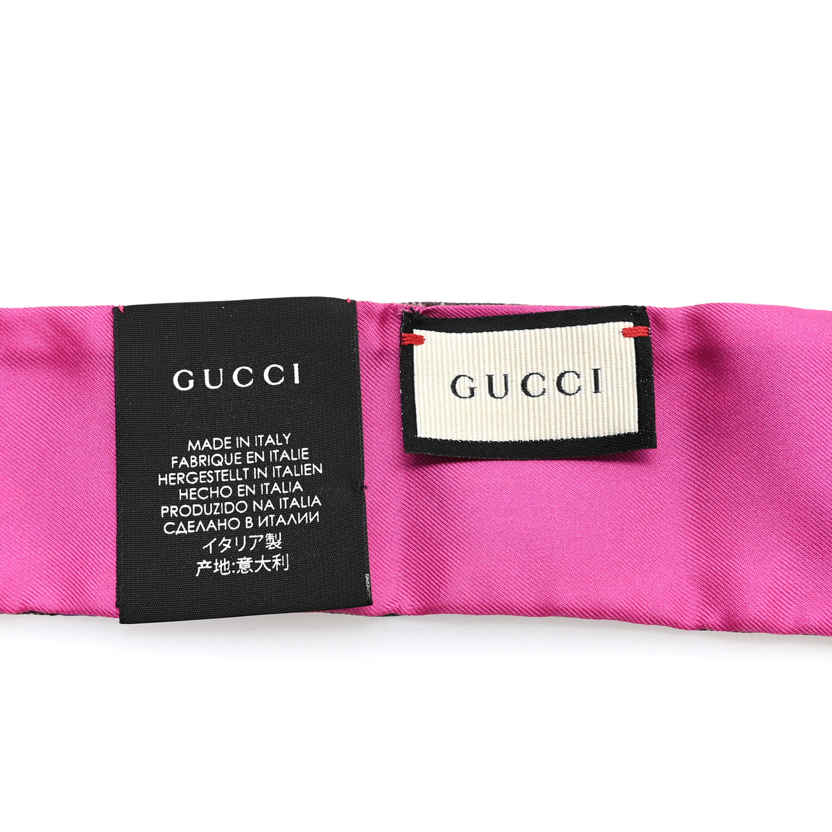 Silk Twill GG Monogram Special Flory Neck Bow Scarf Beige Fuxia